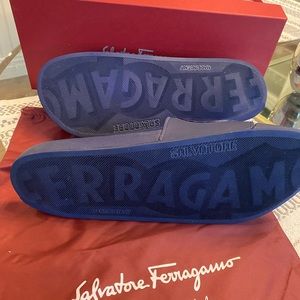 Salvatore Ferragamo indigo slides. Barry worn